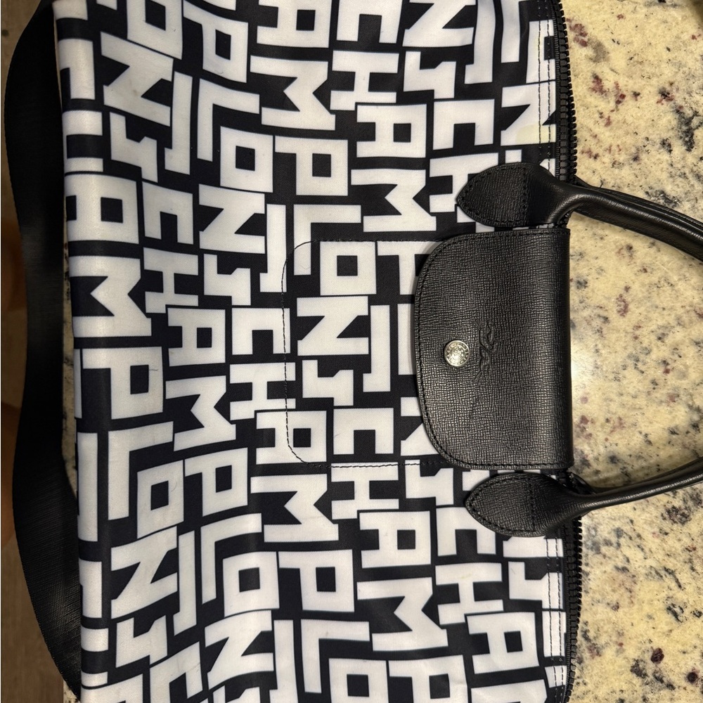 Longchamp Black and White Tote Bag